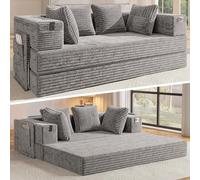 Fabulcozy 2en 1 Canapé-Lit avec Accoudoirs de Rangement - Velours Côtelé Haut de Gamme, Design Compact pour Studio & Salon, Couverture Amovible et Lavable Inclus