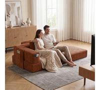Fabulcozy 2en 1 Canapé-Lit avec Accoudoirs de Rangement - Velours Côtelé Haut de Gamme, Design Compact pour Studio & Salon, Couverture Amovible et Lavable Inclus