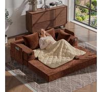 Fabulcozy 2en 1 Canapé-Lit avec Accoudoirs de Rangement - Velours Côtelé Haut de Gamme, Design Compact pour Studio & Salon, Couverture Amovible et Lavable Inclus