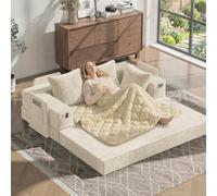 Fabulcozy 2en 1 Canapé-Lit avec Accoudoirs de Rangement - Velours Côtelé Haut de Gamme, Design Compact pour Studio & Salon, Couverture Amovible et Lavable Inclus
