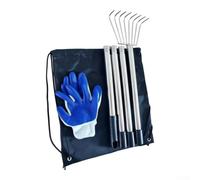 FABULETTA Râteau à foin 8 dents en acier inoxydable | Outil de jardinage extensible à long manche pour bétail et aménagement paysager, ensemble complet avec gants et pochette de