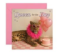 Fabuleuse carte d'anniversaire - « Queen for the Day » léopard avec diadème - Salutations pour elle, amis, sœur, collègues, meilleure amie, petite amie, fiancée, épouse, femme, fille - Glam - Livré