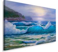 Fabuleuse toile PEINTURES 30x20 cm XXL Impression d'art Mer Vagues Mouettes Ciel