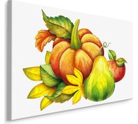 Fabuleuse toile PEINTURES 70x50 cm XXL Impression d'art Citrouille Pomme Poire Automne