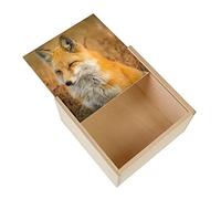 Fabulous Boite Coffret en Bois - Superbe Renard Champs de Ble Prairie Nature Sauvage (11 x 11 x 3,5 cm)