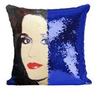 Fabulous Coussin avec Housse Sequin - Paillettes Bleu Andy Warhol Portrait Jane Fonda [40 x 40 cm] Bleu G