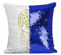 Fabulous Coussin avec Housse Sequin - Paillettes Bleu Arbre Nature Dreamcatcher [40 x 40 cm] Bleu G