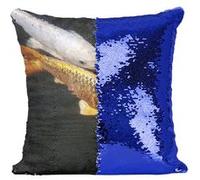 Fabulous Coussin avec Housse Sequin - Paillettes Bleu Carpes Koi Or Et Blanc [40 x 40 cm] Bleu G