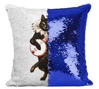Fabulous Coussin avec Housse Sequin - Paillettes Bleu Chat Fou du Roi Illustration [40 x 40 cm] Bleu G