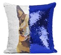 Fabulous Coussin avec Housse Sequin - Paillettes Bleu Chien Animal De Compagnie Artwork Peinture Design [40 x 40 cm] Bleu G