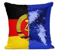 Fabulous Coussin avec Housse Sequin - Paillettes Bleu Drapeau Allemagne de L'est [40 x 40 cm] Bleu G