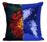 Fabulous Coussin avec Housse Sequin - Paillettes Bleu Fleur Rouge et Or Tagete Patula Orion [40 x 40 cm] Bleu G