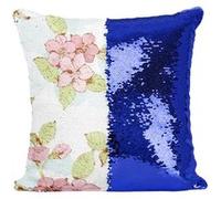 Fabulous Coussin avec Housse Sequin - Paillettes Bleu Fleur Sakura Cerisier Japonais [40 x 40 cm] Bleu G
