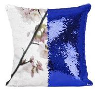 Fabulous Coussin avec Housse Sequin - Paillettes Bleu Fleurs de Cerisier Printemps [40 x 40 cm] Bleu G