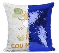 Fabulous Coussin avec Housse Sequin - Paillettes Bleu Girafe Cou Monté [40 x 40 cm] Bleu G