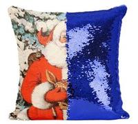 Fabulous Coussin avec Housse Sequin - Paillettes Bleu Gros Pere Noel Faon Arbre De Noel [40 x 40 cm] Bleu G