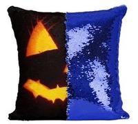 Fabulous Coussin avec Housse Sequin - Paillettes Bleu Halloween Citrouille Effrayante [40 x 40 cm] Bleu G