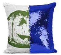 Fabulous Coussin avec Housse Sequin - Paillettes Bleu Halloween Citrouille Effrayante Verte [40 x 40 cm] Bleu G