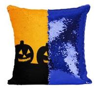 Fabulous Coussin avec Housse Sequin - Paillettes Bleu Halloween Citrouilles Orange [40 x 40 cm] Bleu G