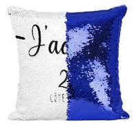 Fabulous Coussin avec Housse Sequin - Paillettes Bleu J'Adore 21 Cote d'Or Departement [40 x 40 cm] Bleu G