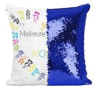 Fabulous Coussin avec Housse Sequin - Paillettes Bleu La Meilleures Maîtresse du Monde Coeur [40 x 40 cm] Bleu G