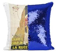 Fabulous Coussin avec Housse Sequin - Paillettes Bleu La Ruée Vers l'Or Affiche Française de Film [40 x 40 cm] Bleu G
