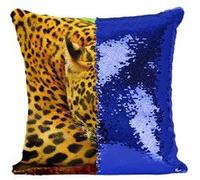 Fabulous Coussin avec Housse Sequin - Paillettes Bleu Léopard Sur un Tonc d'Arbre [40 x 40 cm] Bleu G