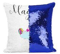 Fabulous Coussin avec Housse Sequin - Paillettes Bleu Magique Licorne Rose Dormant sur Petit Nuage [40 x 40 cm] Bleu G