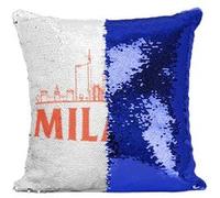Fabulous Coussin avec Housse Sequin - Paillettes Bleu Milano Minimalist Milan [40 x 40 cm] Bleu G