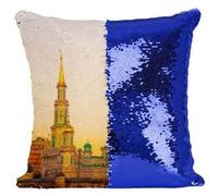 Fabulous Coussin avec Housse Sequin - Paillettes Bleu Mosquée Coupole en Or Marbre et Turquoise [40 x 40 cm] Bleu G