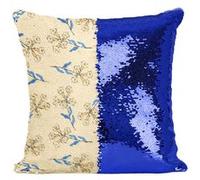 Fabulous Coussin avec Housse Sequin - Paillettes Bleu Motif fleurs en cloche [40 x 40 cm] Bleu G