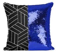 Fabulous Coussin avec Housse Sequin - Paillettes Bleu Motif Geometrique Cube [40 x 40 cm] Bleu G