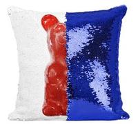 Fabulous Coussin avec Housse Sequin - Paillettes Bleu Ours d'Or Rouge Bonbons Gelatine [40 x 40 cm] Bleu G