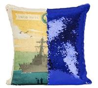 Fabulous Coussin avec Housse Sequin - Paillettes Bleu Pearl Harbor Hawaii Affiche Vintage [40 x 40 cm] Bleu G