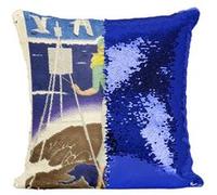 Fabulous Coussin avec Housse Sequin - Paillettes Bleu Pullman Train Affiche Poster Vintage [40 x 40 cm] Bleu G