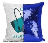 Fabulous Coussin avec Housse Sequin - Paillettes Bleu Sac à Main - L'argent ne Fait Pas le Bonheur [40 x 40 cm] Bleu G