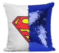 Fabulous Coussin avec Housse Sequin - Paillettes Bleu Superman logo [40 x 40 cm] Bleu G
