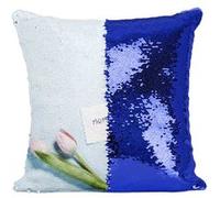 Fabulous Coussin avec Housse Sequin - Paillettes Bleu Tulipes et Petit Mot Maman [40 x 40 cm] Bleu G
