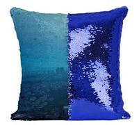 Fabulous Coussin avec Housse Sequin - Paillettes Bleu Vue Aérienne de la Tour Eiffel Illuminée Paris [40 x 40 cm] Bleu G