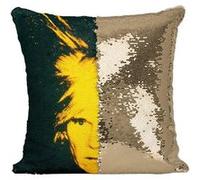 Fabulous Coussin avec Housse Sequin - Paillettes Doré Andy Warhol Autoportrait Pop Art 1986 [40 x 40 cm] Doré G