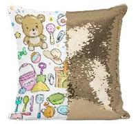 Fabulous Coussin avec Housse Sequin - Paillettes Doré Aquarelle Chateau Princesse [40 x 40 cm] Doré G