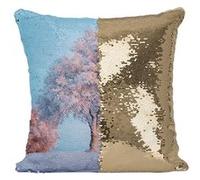 Fabulous Coussin avec Housse Sequin - Paillettes Doré Arbre Couvert de Neige Chene [40 x 40 cm] Doré G