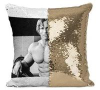 Fabulous Coussin avec Housse Sequin - Paillettes Doré Arnold Schwarzenegger Body Building Noir & Blanc [40 x 40 cm] Doré G
