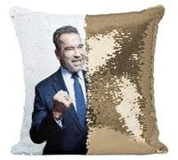 Fabulous Coussin avec Housse Sequin - Paillettes Doré Arnold Schwarzenegger Gouverneur [40 x 40 cm] Doré G