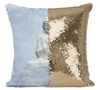 Fabulous Coussin avec Housse Sequin - Paillettes Doré Buddha Blanc Montage [40 x 40 cm] Doré G