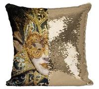Fabulous Coussin avec Housse Sequin - Paillettes Doré Carnaval de Venise Masque Blanc Or et Bleu [40 x 40 cm] Doré G