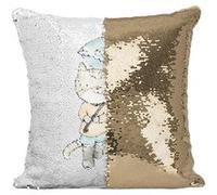 Fabulous Coussin avec Housse Sequin - Paillettes Doré Chat Sous un Parapluie Aquarelle [40 x 40 cm] Doré G