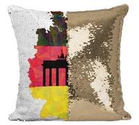 Fabulous Coussin avec Housse Sequin - Paillettes Doré Drapeau Carte Allemagne [40 x 40 cm] Doré G