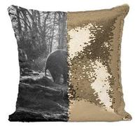 Fabulous Coussin avec Housse Sequin - Paillettes Doré Éléphanteau Escalade un Tronc d'Arbre [40 x 40 cm] Doré G