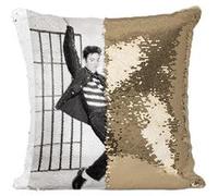 Fabulous Coussin avec Housse Sequin - Paillettes Doré Elvis Presley Chanteur 2 [40 x 40 cm] Doré G